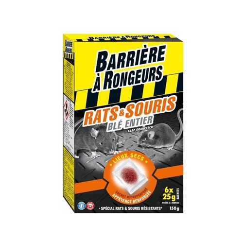 Barriere a rongeurs appat sur cereales pour rats et souris - special lieux secs - 150 g