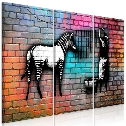 Tableau - Washing Zebra - Colourful Brick (3 Parts) - 120x80 Artgeist (10452)