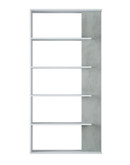 Bibliotheque avec 5 etageres coloris Blanc / Ciment en melamine - Dim: 180 x 90 x 25 cm -PEGANE-