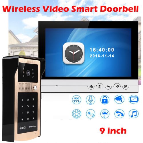 HD 9 pouces couleur LCD visiophone Intercom Sonnette caméra de vision nocturne AU