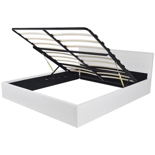 vidaXL Lit avec stockage hydraulique 180 x 200 cm Cuir artificiel Blanc
