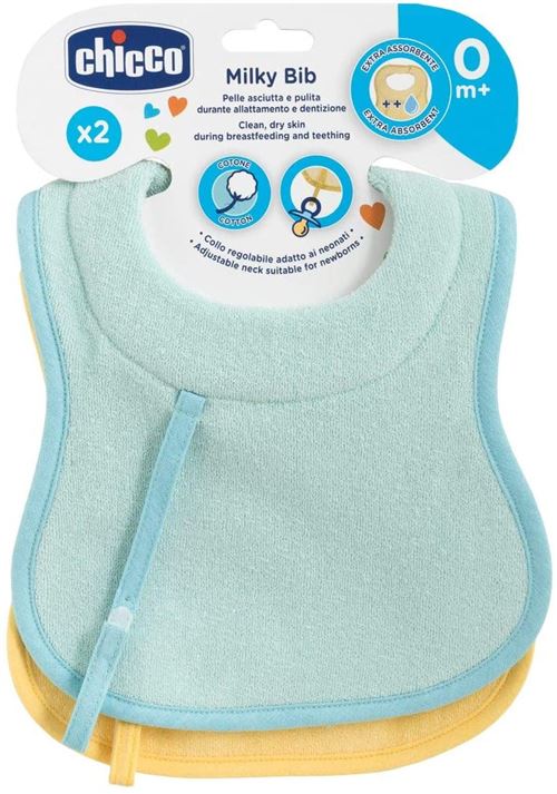 Chicco bavoir junior 27 cm coton vert menthe/jaune 2 pièces