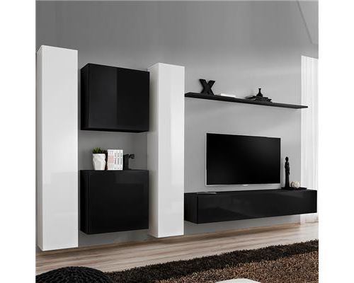 Meuble tele suspendu blanc et noir ALBA-L 330 x P 40 x H 180 cm- Noir