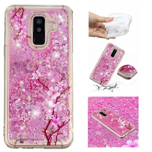 Coque en TPU motif quicksand souple fleur de pêcher pour votre Samsung Galaxy A6 Plus (2018)