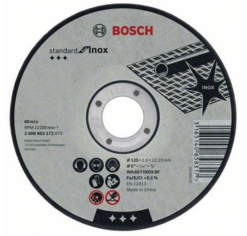 Disque à Tronçonner Bosch à Moyeu Plat Standard Inox Rapido 125X1.6 Mm - 2608603172