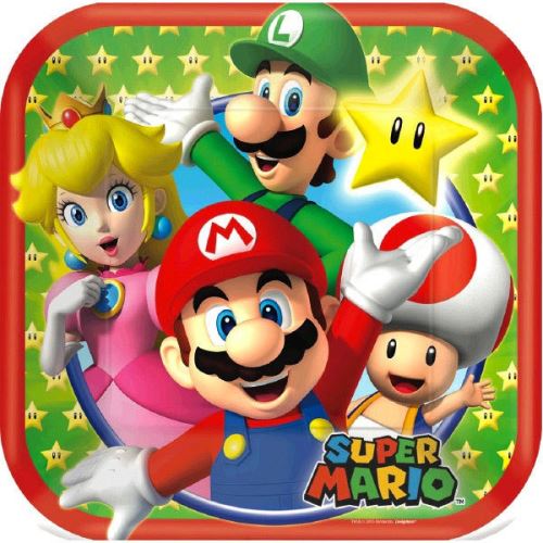 Super Mario Bros 7 [8 assiettes en papier carrées par paquet]