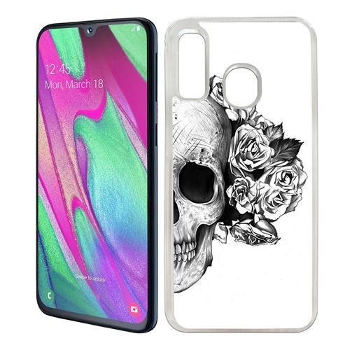 Coque pour Samsung Galaxy A40 -  Skull Head Roses Noir Blanc
