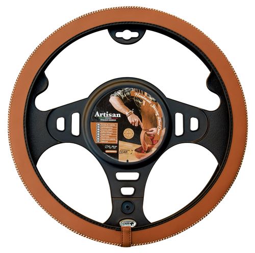 Car Plus Couvre volant Artisan cuir synthétique multifonctionnel brun / blanc 37-39 cm