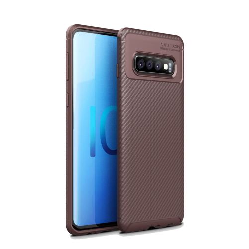 Coque en TPU fibre de carbone résistante aux chutes café pour votre Samsung Galaxy S10