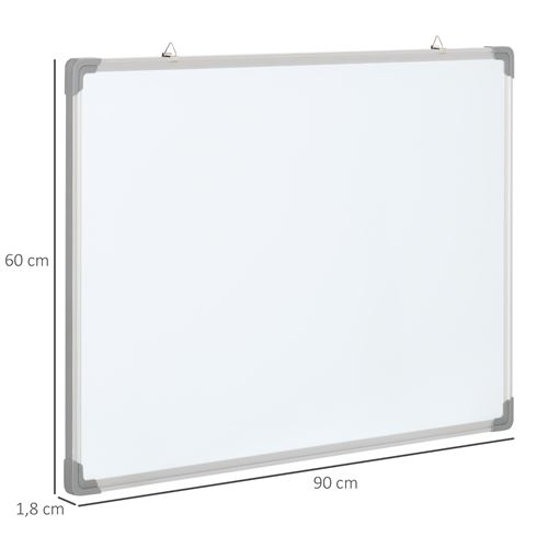 HOMCOM Tableau blanc aimante magnetique cadre aluminium 90x60cm