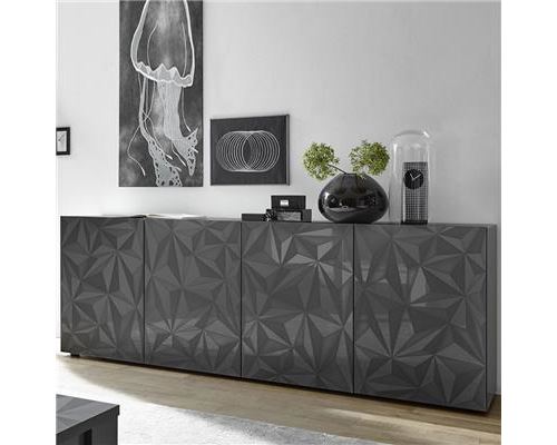 Enfilade 4 portes gris laqué design ANTONIO 3 - Gris - L 241 x P 42 x H 84 cm