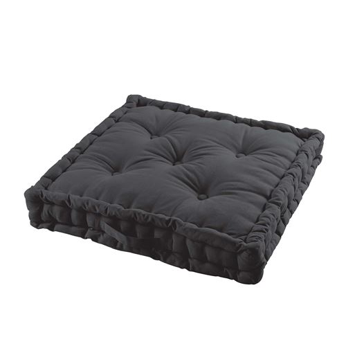 Coussin de sol 60 x 60 x 10 cm coton uni panama Noir