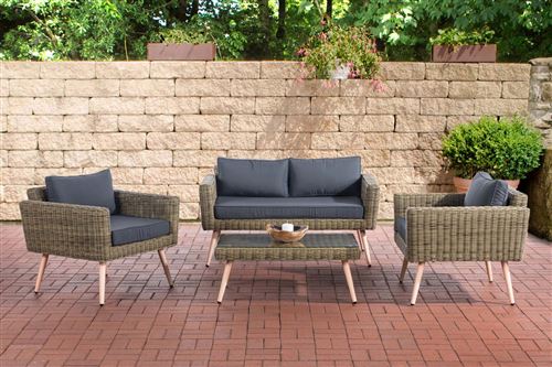 Salon de Jardin Kiruna en polyrotin 5 mm Nature , 40 cm (Hellbraun)/Gris fonte