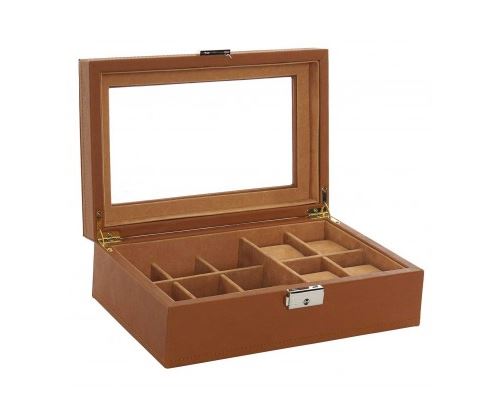 Boîte à Montres et Bijoux en Similicuir Camel