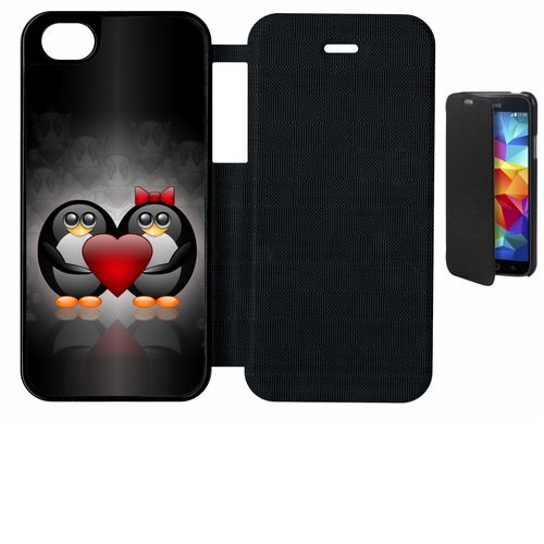 Etui À Rabat Flip Flap Apple Iphone 5 Se Pinguoin Coeur Rouge
