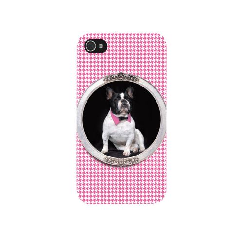 Coque rigide cadre bulldog motif pied-de-poule rose pour iPhone 4 / 4S