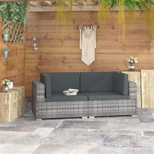 vidaXL Chaises d'angles 2 pcs avec coussins Résine tressée Gris