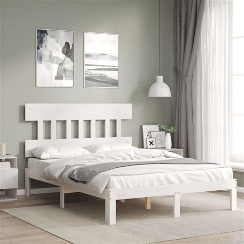 Vidaxl Blanc Cadre De Lit Sans Matelas Bois De Pin Massif - Image 3