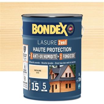 Lasure 2 En 1 Haute Protection - Incolore Satin - Bondex - 5 L - 1