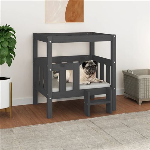 vidaXL Lit pour chien Gris 65,5x43x70 cm Bois de pin solide