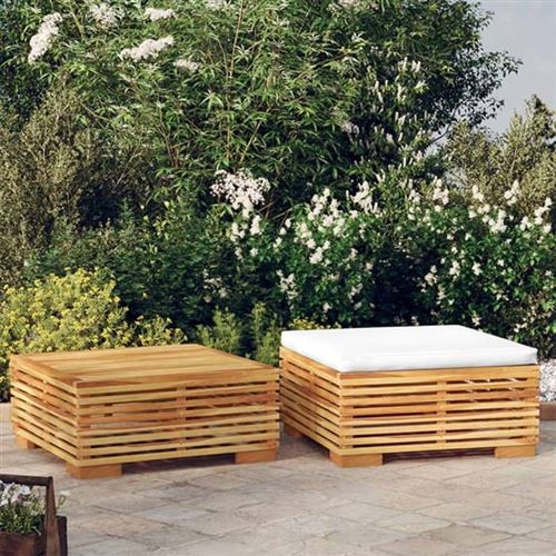 Salon de jardin Vidaxl bois massif beige 2 pieces 69.5 x 69.5 x 31 1 personnes