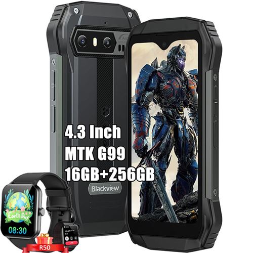 Téléphone Portable Incassable Blackview N6000 G99 4,3 Android 13 16Go+256Go 48MP+16MP NFC Noir avec Blackview R50