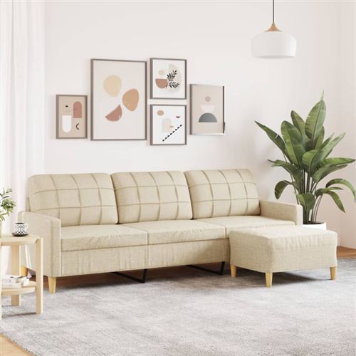 Vidaxl - Canapé à 3 places avec repose-pieds Crème 210 cm Tissu
