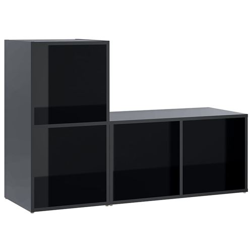 vidaXL Meubles TV 2 pcs Noir brillant 72x35x36,5 cm Aggloméré