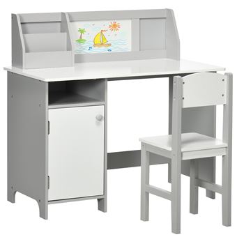 Bureau Et Chaise Réglables Pour Enfant à Partir De 6 Ans HOMCOM - Table Inclinable, Tiroir, Lampe LED - Hauteur Ajustable, Gris