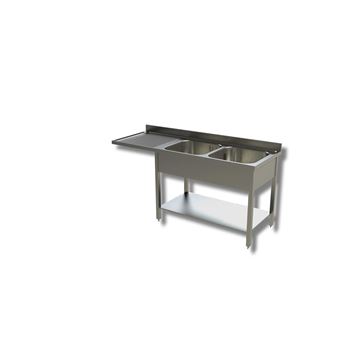 Plonge 2 Eviers Passage Lave Vaisselle à Gauche avec Etagère - Gamme 600 - Ristopro - - Inox AISI430 1600x600x850mm - 1