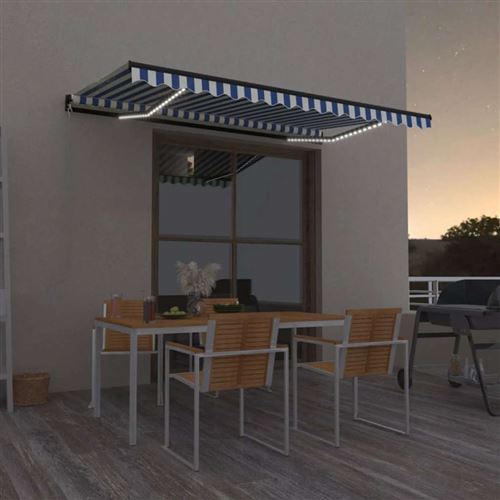 vidaXL Auvent manuel rétractable avec LED 450x300 cm Bleu et blanc3069121