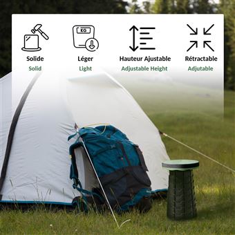 Tabouret Pliant Portable Télescopique, Réglable Hauteur 6.5-45 cm Maxi Charge 180kg, Léger Et Stable pour Camping Pêche Randonnée BBQ Jardin Voyage Intérieur Cuisine (Bleu