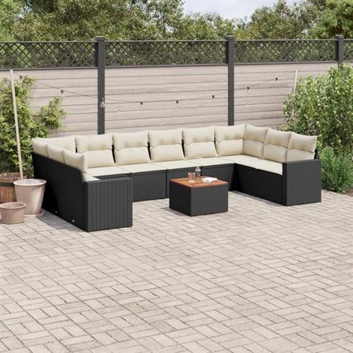 vidaXL Salon de jardin 11 pcs avec coussins noir résine tressée 3224292