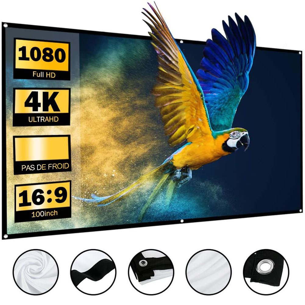 Écran De Projection Portable 150 Pouces - Format 16:9 - Pliable Double Face - Intérieur/Extérieur