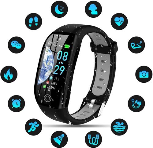 Montre connect&eacute;e F21 IP68 Etanche Fitness Tracker-Gris-Chronus