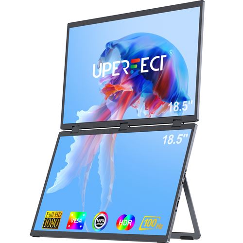 UPERFECT Moniteur double écran supérieur et inférieur Full HD 18,5 pouces 1080P 100 % sRGB