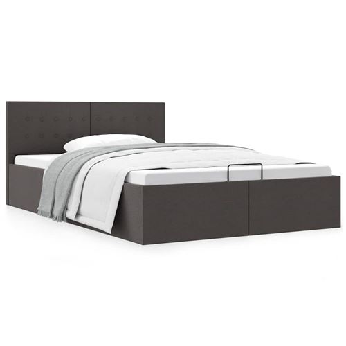 Vidaxl cadre de lit &agrave; stockage hydraulique gris fonc&eacute; tissu 140x200 cm cadre 2 personnes 