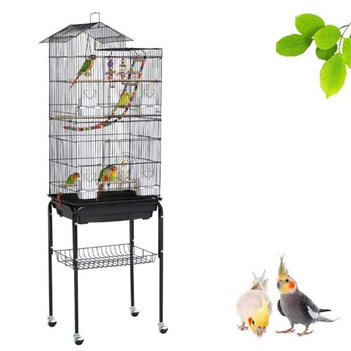 Cage à Oiseaux, avec 4 roulettes et type toit - 46 x 35,5 x 158,5 cm (jouets non inclus)