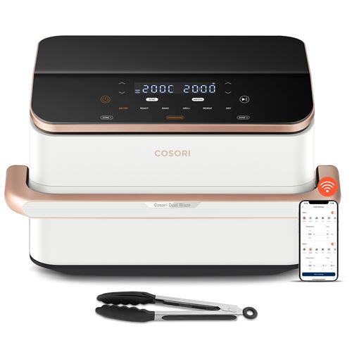 Cosori Dual Blaze Twinfry Chef Edition Double 10 L Autonome 2800 W Friteuse d’air chaud Or rose, Blanc