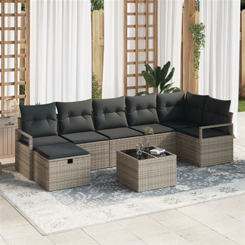Vidaxl Gris Ensemble De Canapé De Jardin 8 Pièces Avec Coussins Poly Rattan, Canapé De Jardin 2 Places Avec Coussins Poly Rattan - Image 2