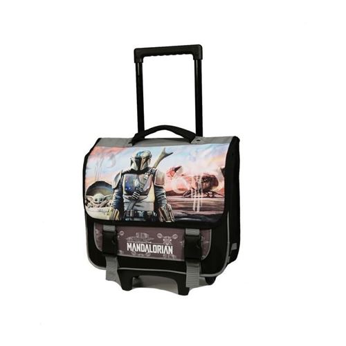 star wars cartable a roulettes mandalorian 2 compartiments + 1 poche noir/gris enfant