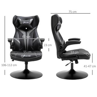 Vinsetto Chaise de gaming ergonomique avec base ronde hauteur