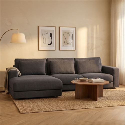 Canap&eacute; tissu angle gauche gris fonc&eacute; venezia 5 places