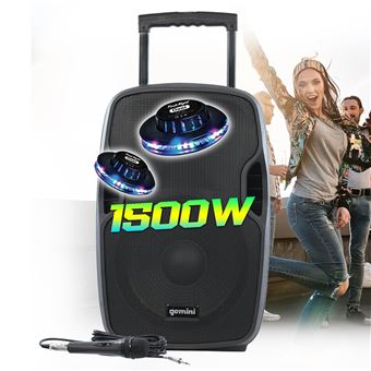 Enceinte active Bluetooth 1500W, GEMINI AS-12TOGO sur batterie Sono DJ PA 12 Pouces, USB SD RADIO FM, microphone Karaoké, Ovni - 1