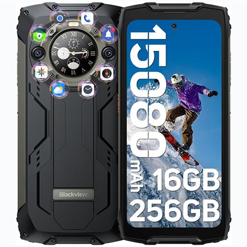 Blackview BV9300 Pro Téléphone Portable Incassable Double Écran Android 13 16Go+256Go 15080mAh/33W 6.7 120Hz 64MP+32MP NFC - Noir