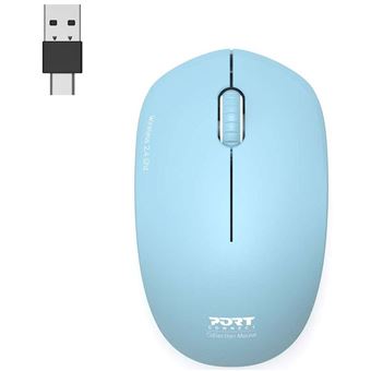 PORT Connect Collection - Souris - droitiers et gauchers - optique - 3 boutons - sans fil - 2.4 GHz - récepteur sans-fil USB/USB-C - azur - 1