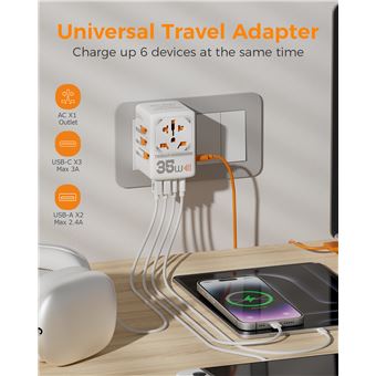 TESSAN Adaptateur Prise Universel de Voyage avec 4 USB