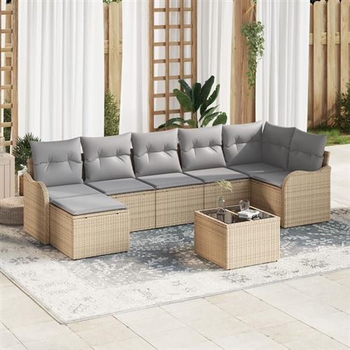 Vidaxl Beige/Gris/Clair Ensemble De Canapé De Jardin 8 Pc Et Polyrotin - Image 3