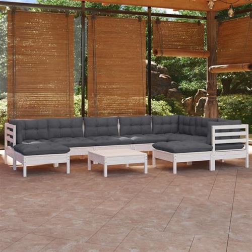 Non Communiqué Blanc Salon De Jardin Modulable Vidaxl Bois Gris 10 Pieces X 63.5 X 62.5 10 Personnes