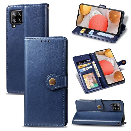 MPFRANCE Housse pour Samsung Galaxy A42 5G Bleu [Porte Carte, etui portefeuille, boucle]